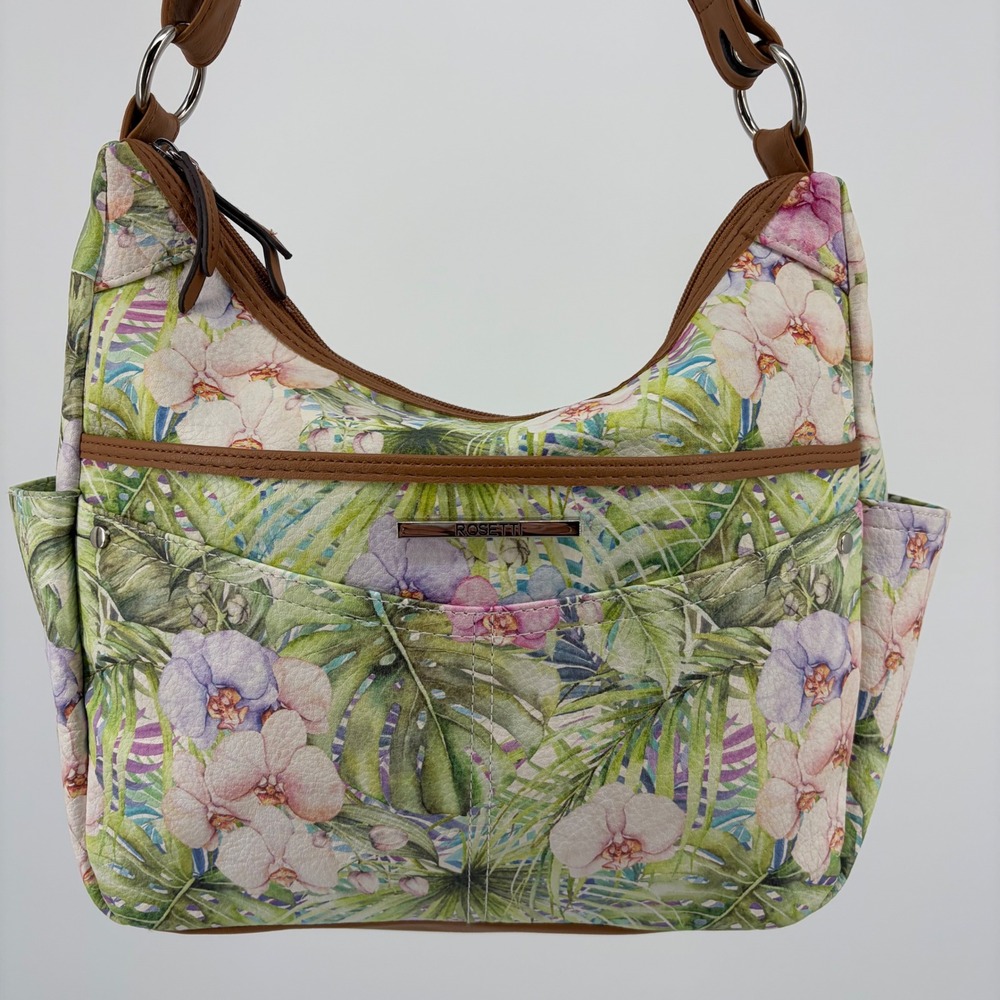 Rosetti Shoulder Bag Medium Tropical Floral Poppy Palm Leaf Print Hobo Garden